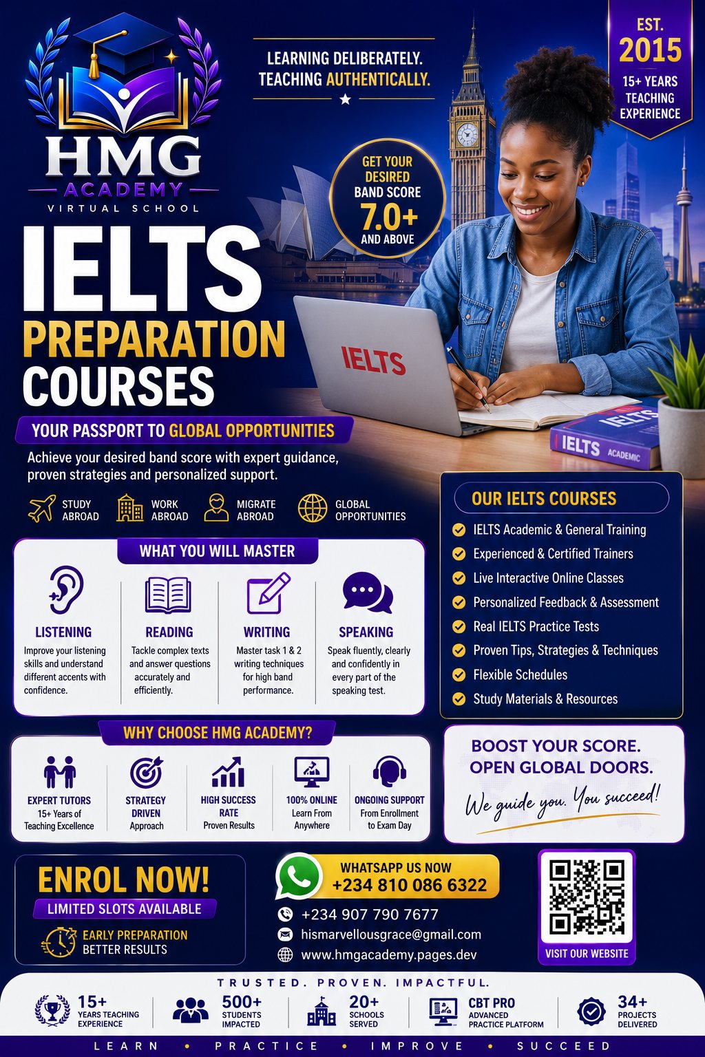 HMG Academy — IELTS Preparation Courses — HMG Concepts Ecosystem product flyer