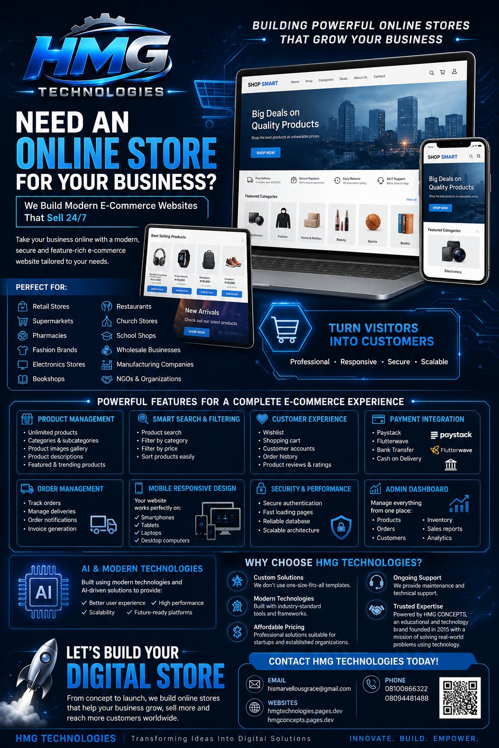 E-Commerce & Online Stores — HMG Concepts Ecosystem product flyer