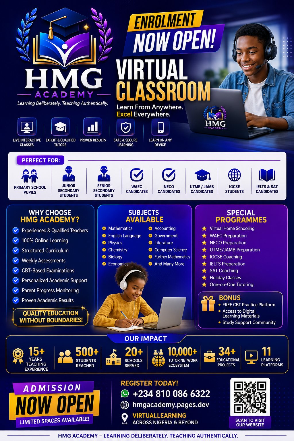 HMG Academy Virtual Classroom — Enrolment Open — HMG Concepts Ecosystem product flyer
